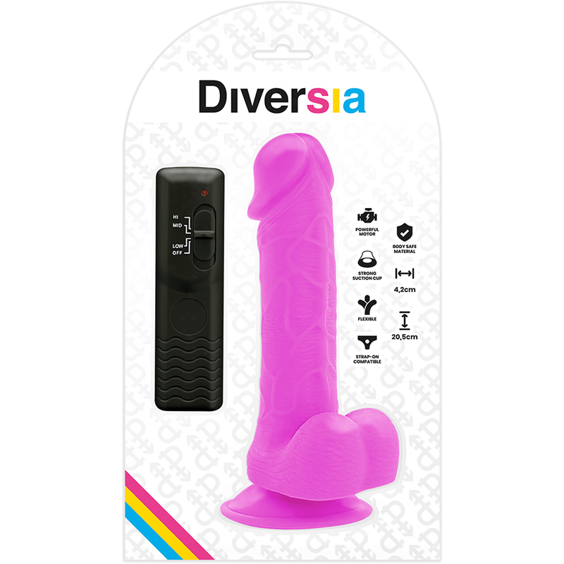 DIVERSIA - FLEXIBLE VIBRATING DILDO LILAC 20.5 CM -OR- 4.2 CM