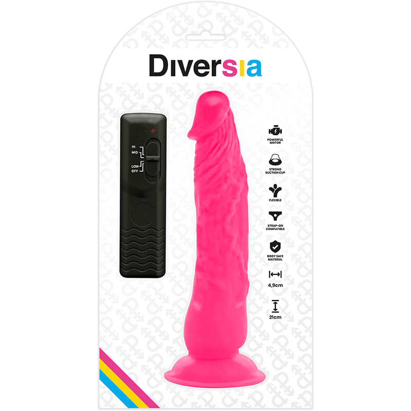 DIVERSIA - FLEXIBLE VIBRATING DILDO PINK 21 CM -OR- 4.9 CM