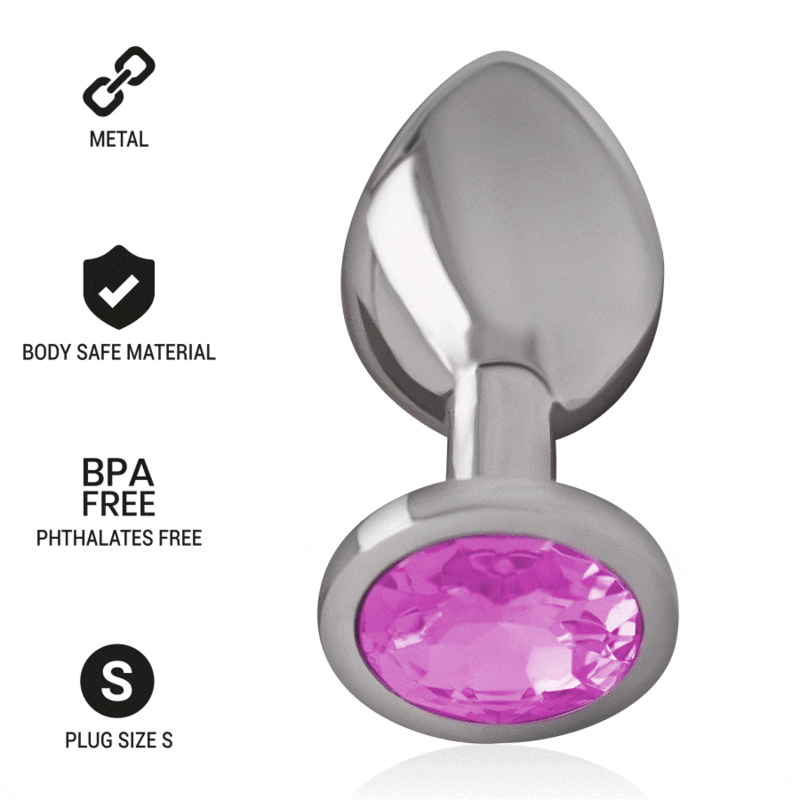 INTENSE - METAL ALUMINUM ANAL PLUG WITH PINK CRYSTAL SIZE S