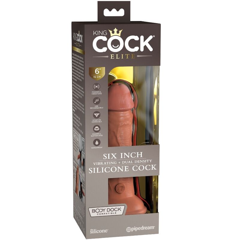 KING COCK - DILDO VIBRANT ET SILICONE RÉALISTE ELITE 15,2 CM CARAMEL