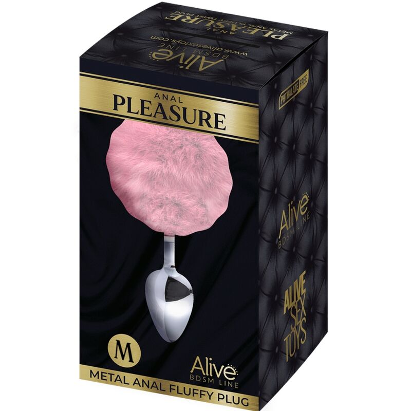ALIVE - PLUG PLAISIR ANAL POMPON METAL LISSE ROSE TAILLE M