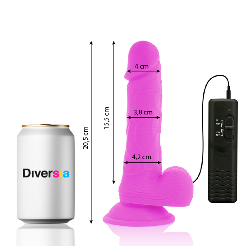 DIVERSIA - FLEXIBLE VIBRATING DILDO LILAC 20.5 CM -OR- 4.2 CM
