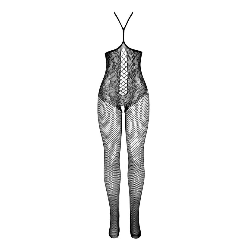 SUBBLIME - 951849 Black Fishnet Bodystocking with Open Cup and Halter Neck, One Size