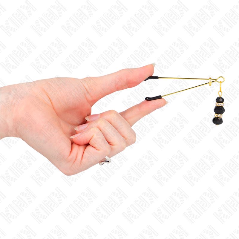 KINK - THIN GOLD NIPPLE CLAMPS WITH TRIPLE BLACK GLASS BALL 7 CM