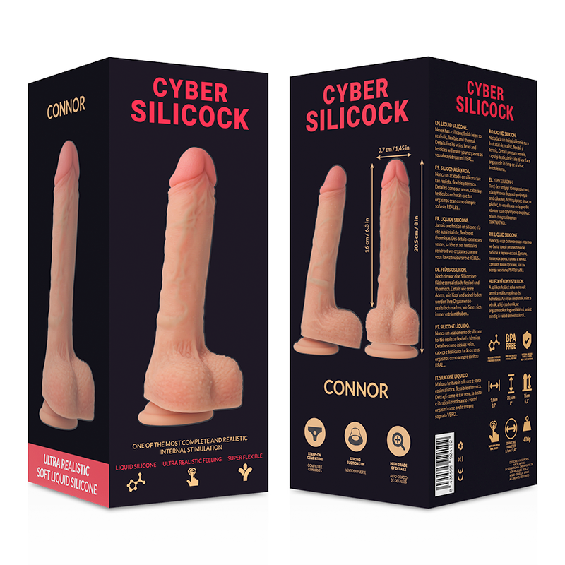 CYBER SILICOCK - SILICONE LIQUIDE CONNOR RÉALISTE 20,5 CM -OU- 3,7 CM