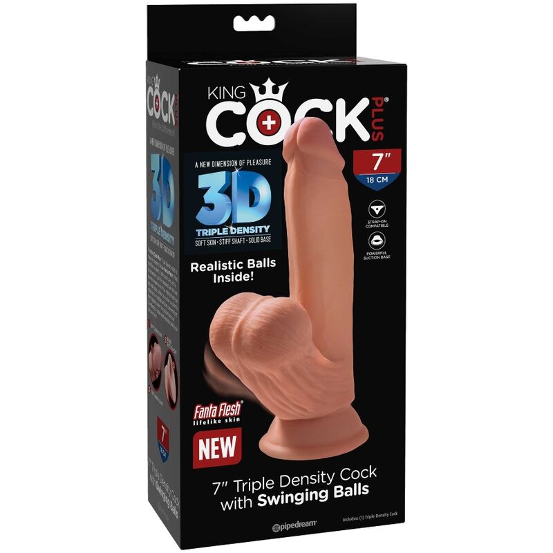 KING COCK - PLUS DILDO 3D AVEC COUILLES BALANCANTES 15,2 CM