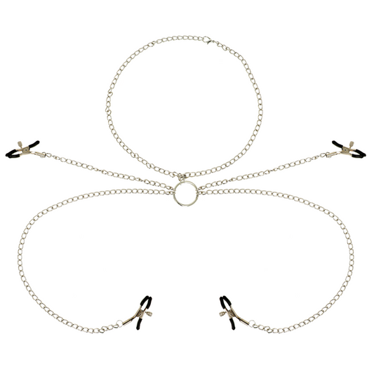 OHMAMA FETISH - 4 PINCES À TÉTONS AVEC COLLIER À CHAÎNE