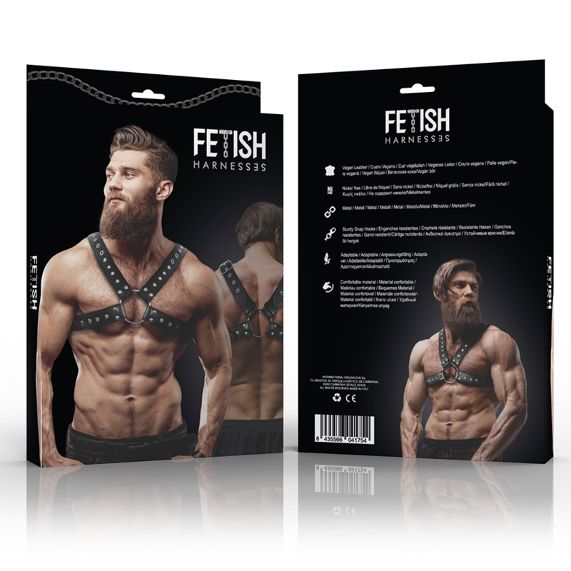 FETISH SUBMISSIVE ATTITUDE - MEN'S STUDDED CROSSED CHEST ECO-LEATHER HARNESS