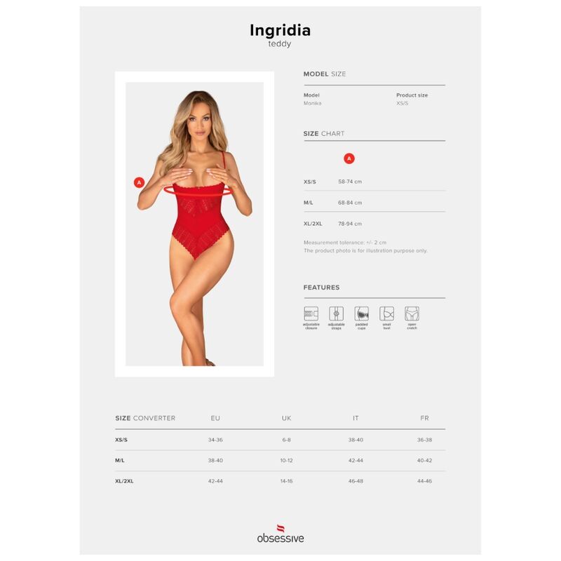 OBSESSIVE - TEDDY SANS ENTREJAMBE INGRIDIA ROUGE XS/S