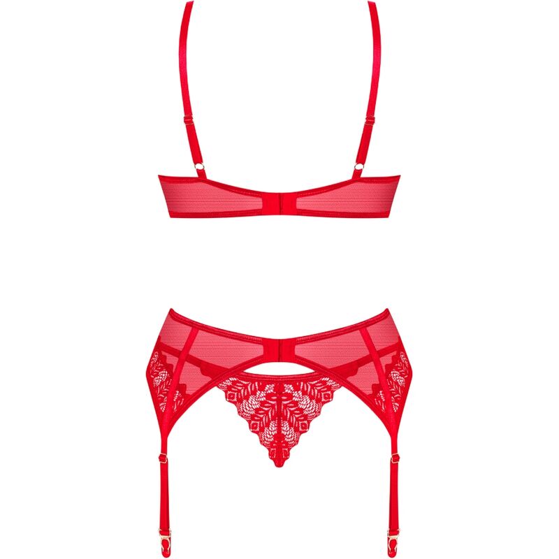 OBSESSIVE - ENSEMBLE DEUX PIÈCES INGRIDIA À ENTREJAMBE OUVERTE ROUGE XL/XXL