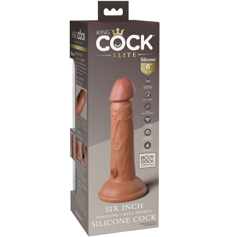 KING COCK - DILDO VIBRANT ET SILICONE RÉALISTE ELITE 15,2 CM CARAMEL