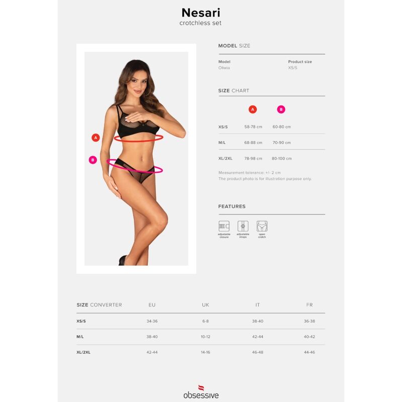 OBSESSIVE - NESARI TWO-PIECE CROTCHLESS SET XL/XXL