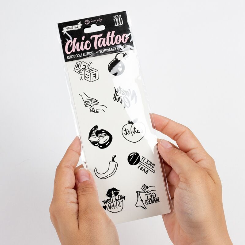 SECRET PLAY - LOT DE 10 TATOUAGES TEMPORAIRES DE LA COLLECTION SPICY