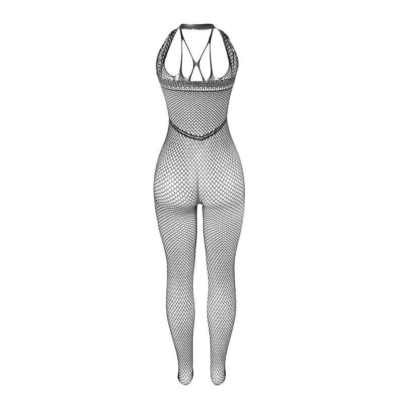 SUBBLIME - 951788 LONG FISHNET BODYSTOCKING WITH CHEST AND BACK STRAPS, BLACK, ONE SIZE