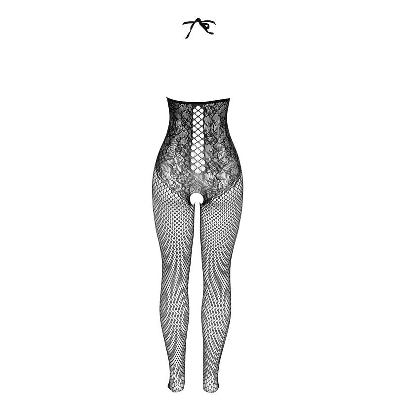 SUBBLIME - 951849 Black Fishnet Bodystocking with Open Cup and Halter Neck, One Size