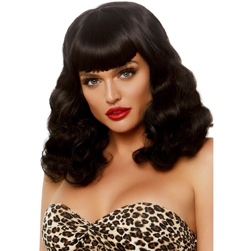 LEG AVENUE - CURLY RETRO WIG WITH BLACK LUMINESCENT BANGS