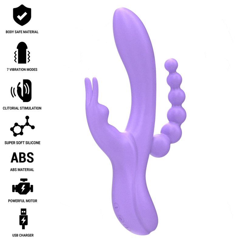 INTENSE - MIKO TRIPLE RABBIT VIBRATOR &amp; STIMULATOR &amp; ANAL 7 VIBRATIONS PURPLE