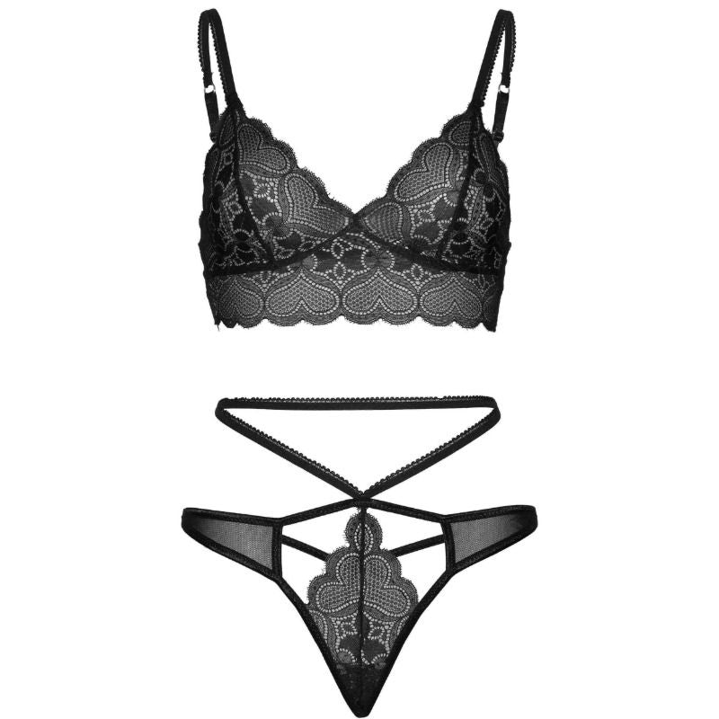 LEG AVENUE - 2 PIECE SET WITH DOUBLE STRAP THONG S/M BLACK