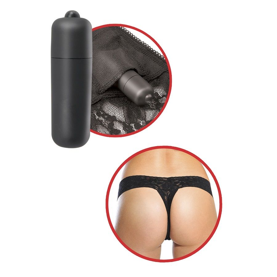 SÉRIE FETISH FANTASY - STRING EN DENTELLE NOIRE AVEC VIBRATEUR