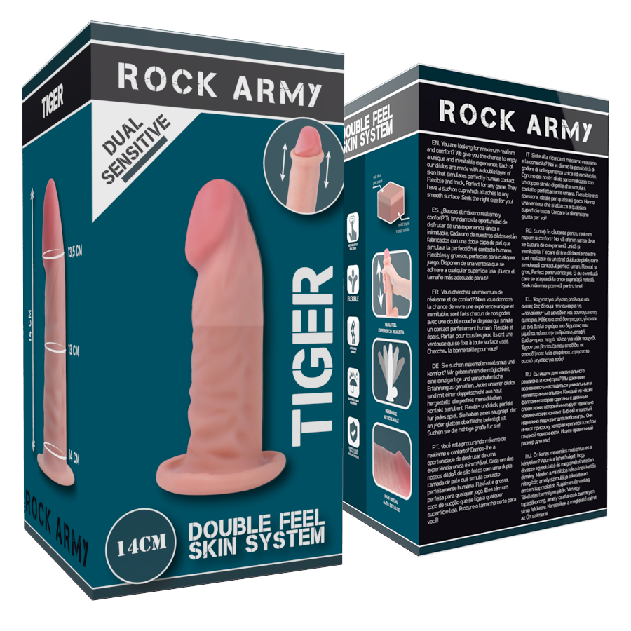 ROCKARMY - DILDO RÉALISTE TIGRE DOUBLE DENSITÉ 14 CM -OU- 4,46 CM